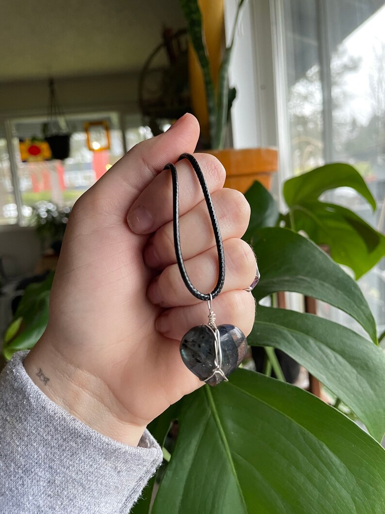 Hand wrapped labradorite heart necklace