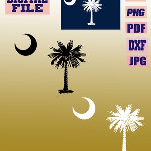 svg/png/jpg/pdf South Carolina State Flag Palm Tree crescent moon Silhouette Vector Clip Art cut file for Cricut... download digital file