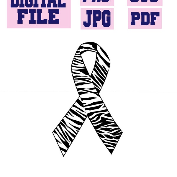 svg/png/jpg/pdf Zebra Print awareness Ribbon, rare disease awareness and other causes. cut file for Cricut.. download digital file