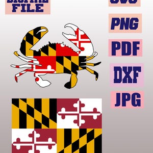 svg/png/jpg/pdf/dxf Maryland Flag Crab Maryland Flag, Maryland state USA 2 designs vector cut file for Cricut .. download digital file