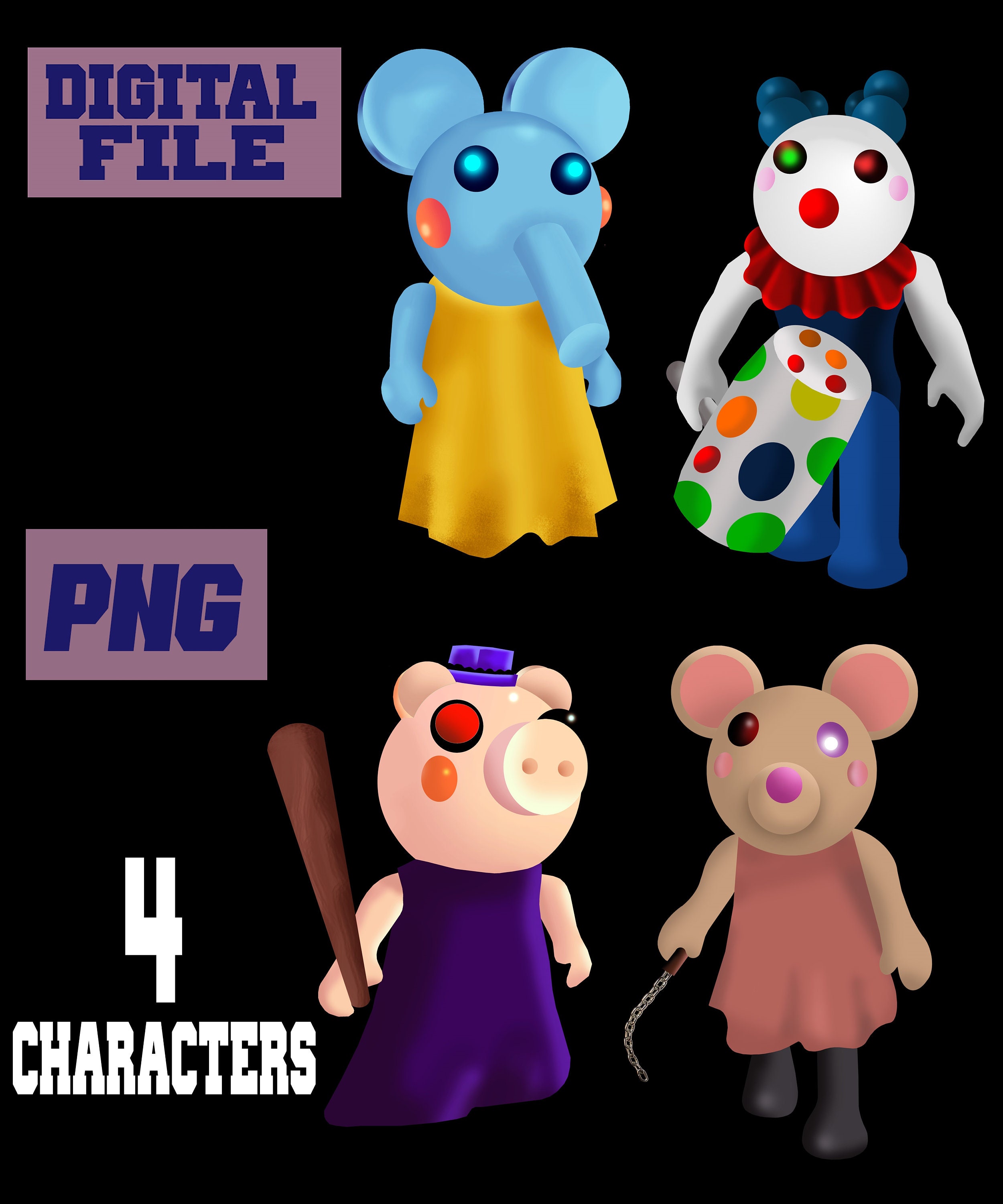 PNG and jpg Piggy Roblox game gaming, 13 characters in one design..INSTANT  DOWNLOAD, download file, digital file