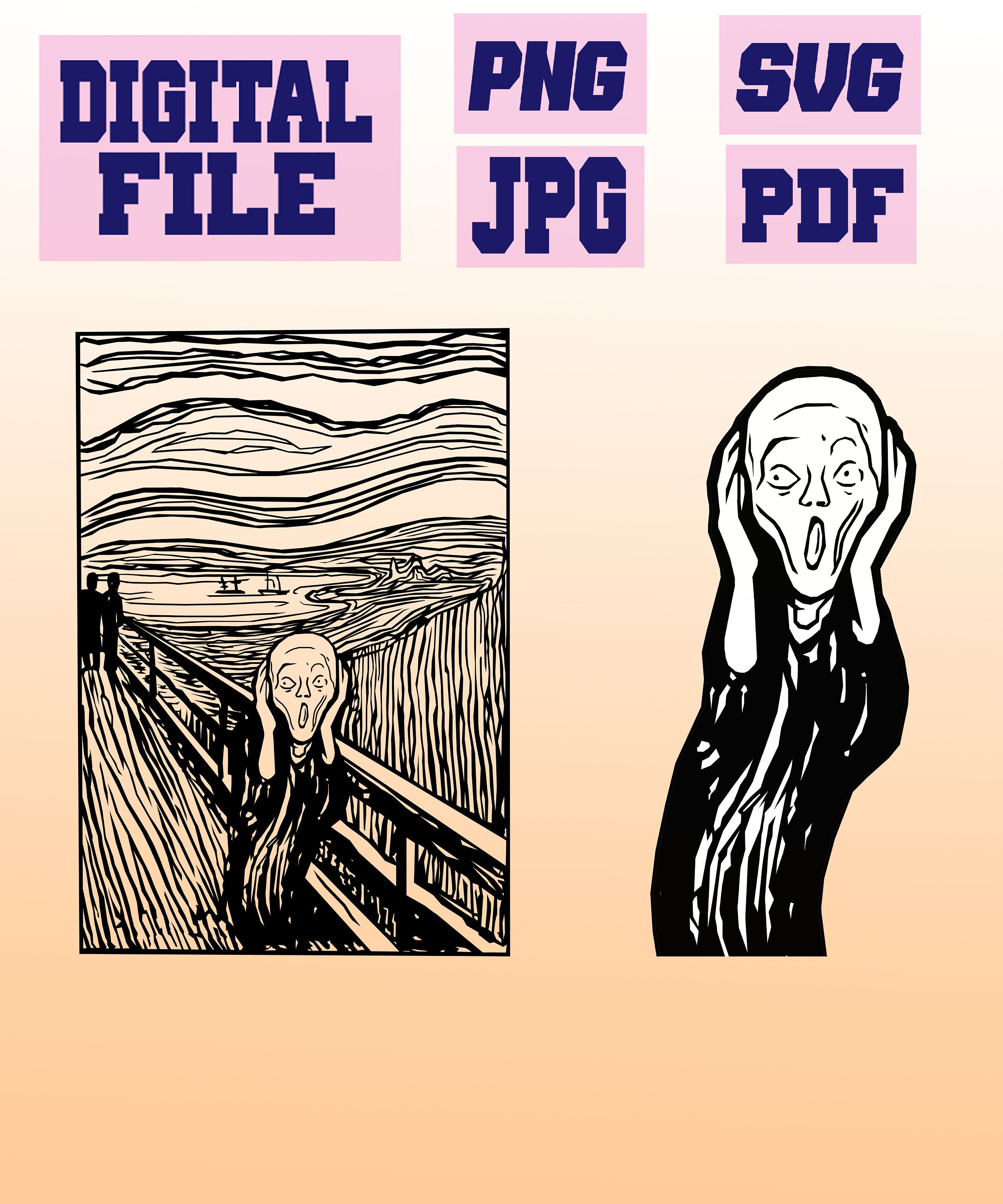 svg/png/pdf/jpg Edvard Munch Scream Silhouette drawing Norwegian artist Norway drawing cut file for Cricut..instant download.. digital file