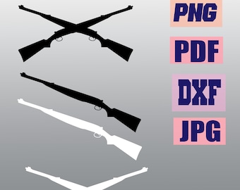Crossed Rifles Silhouette Vector Stencil, Hunting Rifle (Digital Download)
