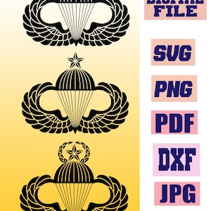 svg/png/jpg/pdf/dxf Parachutist badge jump wings Parachute Badge Basic Senior Master 3 designs cut file for Cricut download digital file
