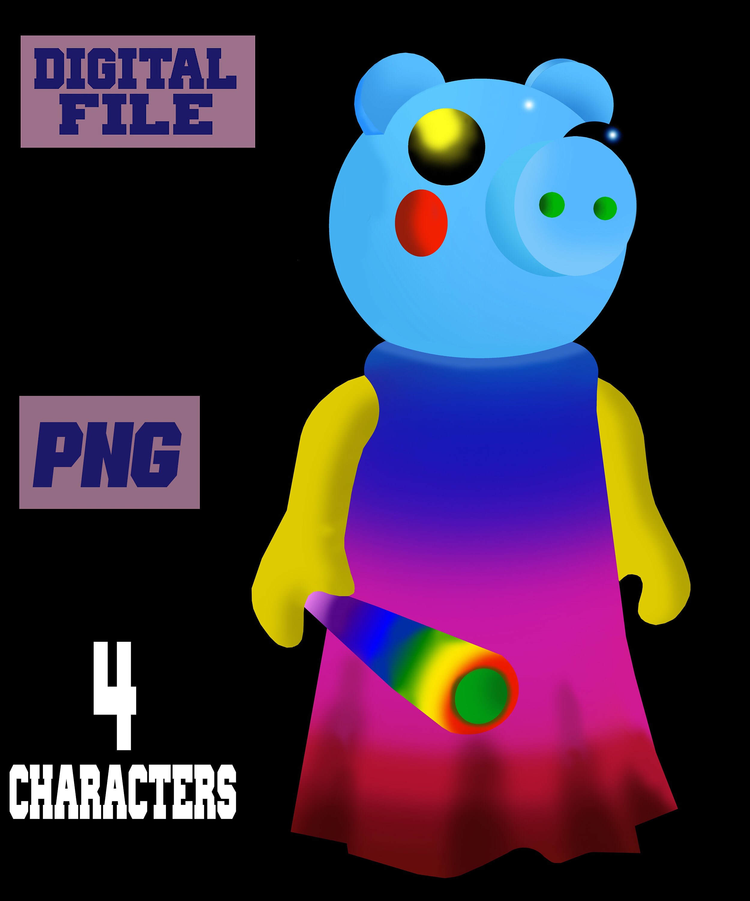 png/jpg/pdf Piggy Roblox game gaming, 6 characters in one design..INSTANT  DOWNLOAD, download file, digital file