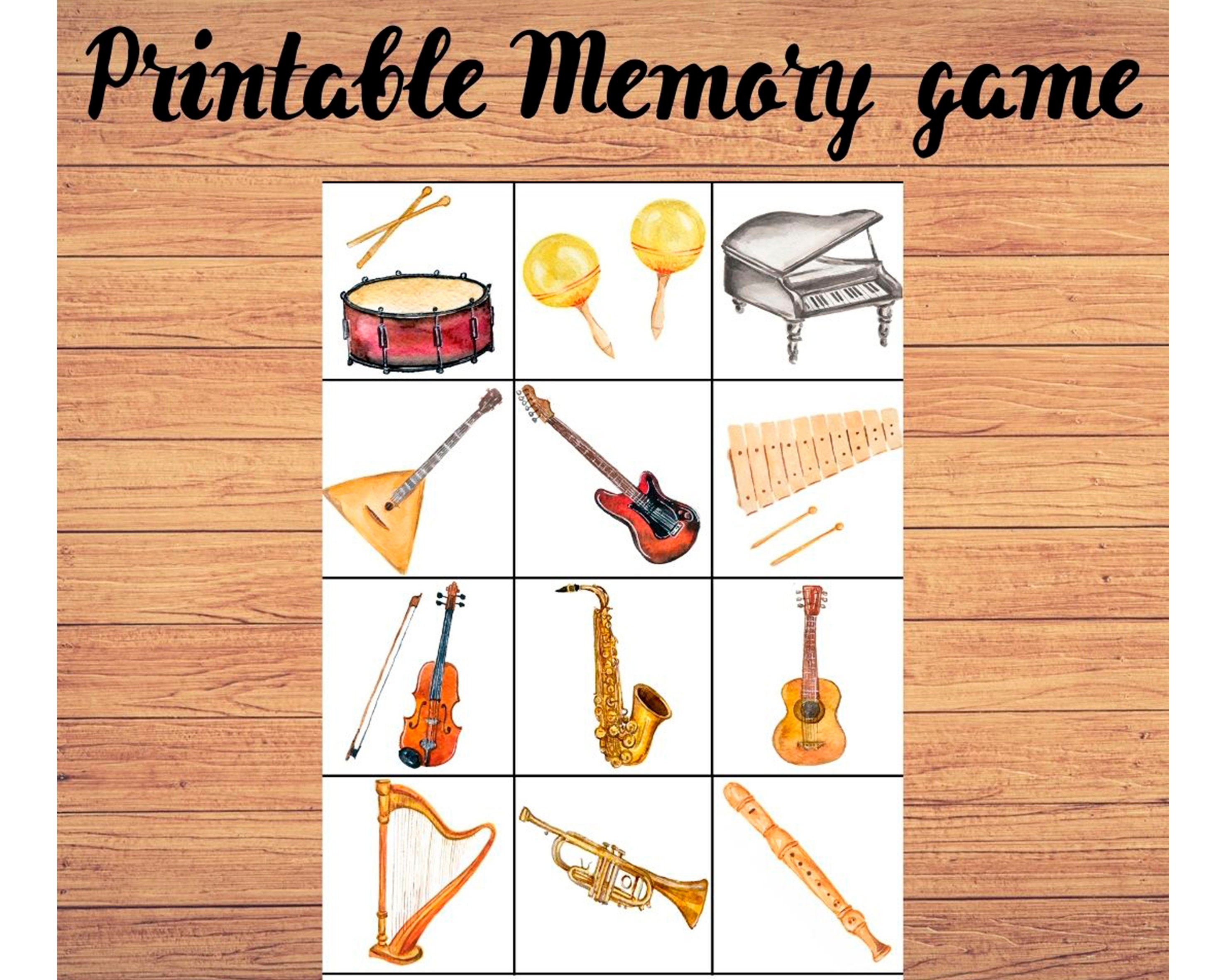 Printable Memory and Matching game music instrument card Etsy
