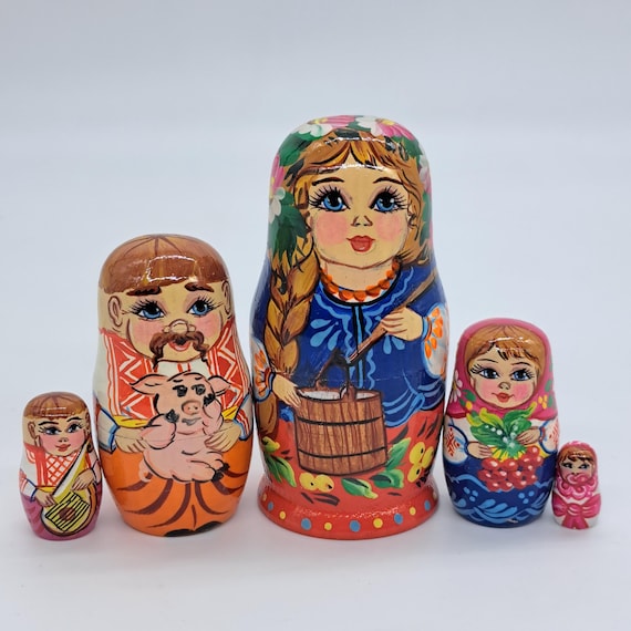 5 Poupées Russes En Bois Animaux - Jouet Éducatif Et Déco Pour Enfants