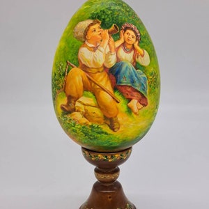 10&quot; Wooden egg from Ukraine Handmade and hand painted 2022 for collection Figurine Sculpture Home decor Good for Easter decorative gift
