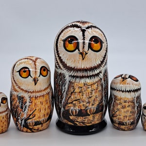 Owls family nesting dolls 5.7" tall Matryoshka Handmade 5 in 1 Handmade in Ukraine Wooden toy Home decor Collection