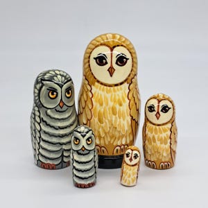 4&quot; Owl nesting dolls Bird matryoshka 5 in 1 Made in Ukraine Wooden toy Stacking dolls Good for kids gift Home decor Collection