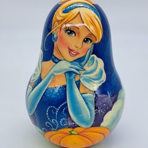 5.5" Roly Poly Cartoon Cinderella Wooden toy Ratle Hand made in Ukraine room decor Good fot kids