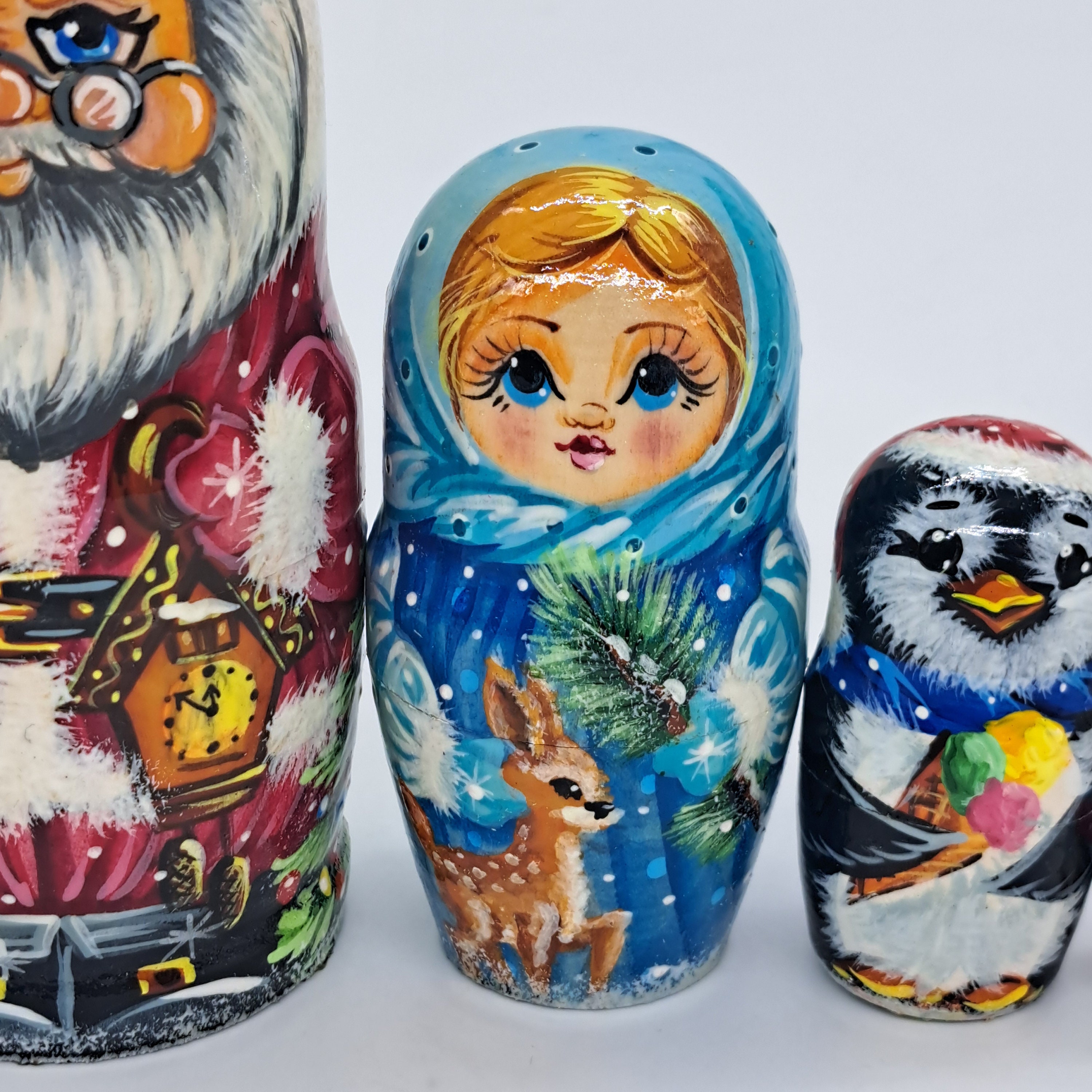 Authentique poupées gigognes de père Noël russes peintes à la main, lot de 5 matriochkas 10 pcs - France