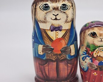 Muñecas Anidadas De Conejos De Pascua - Juguete De Madera, Estilo Matrioska, 15 Cm, Decoración Divertida Para Niños