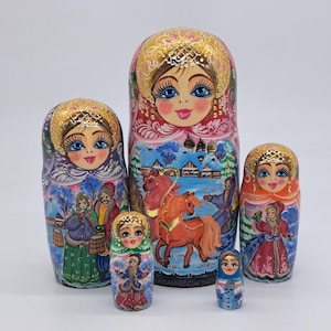 7&quot; Ukrainian holidays Nesting dolls matryoshka Hand painted 5 in 1 Artwork Wooden toy Home decor Stacking dolls