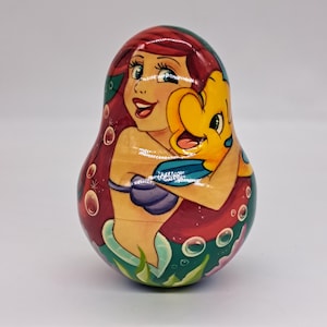 5.5&quot; Roly Poly Cartoon princess Wooden toy Ratle Hand made in Ukraine room decor Good fot kids