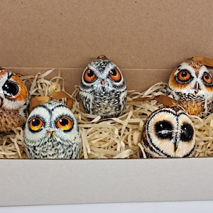 Owls Christmas tree ornaments decorations 5 owls in set Hand made in Ukraine