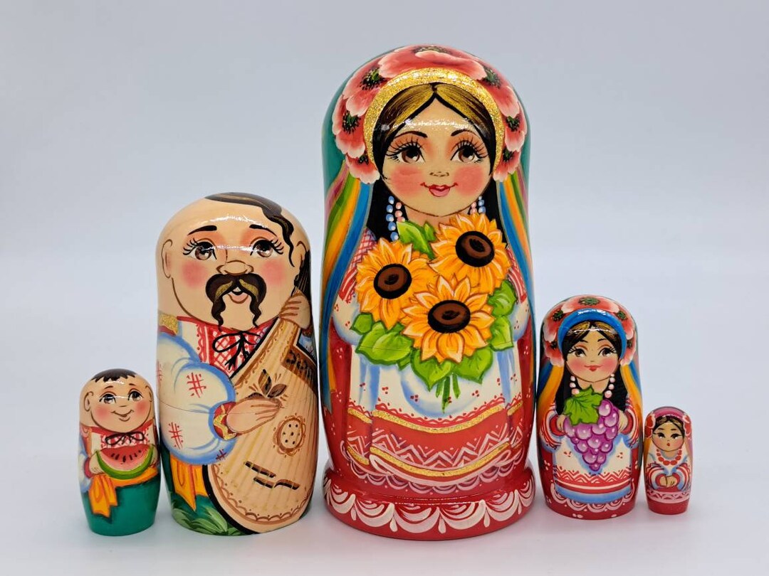 7 Ukrainian Family Nesting Dolls 5 in 1 Matryoshka Handmade in Ukraine Wooden Toy Home Decor