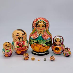 6&quot; Nesting dolls 10 in 1 Ukrainian matryoshka &quot;Family&quot; handmade and hand painted in Ukraine Wooden toy, home decor For collection Signed
