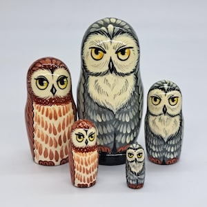 4&quot; Owl nesting dolls Bird matryoshka 5 in 1 Made in Ukraine Wooden toy Stacking dolls Good for kids gift Home decor For owl collectors