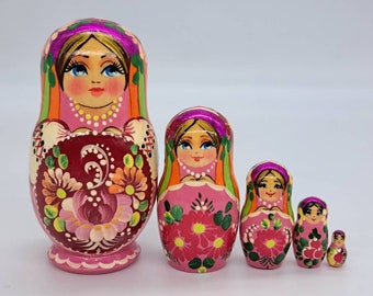 Art Nesting dolls Ukrainian matryoshka 4" tall, 5 in 1 Wooden toy for kids and home decor Russian doll Handmade in Ukraine 2022 set 7