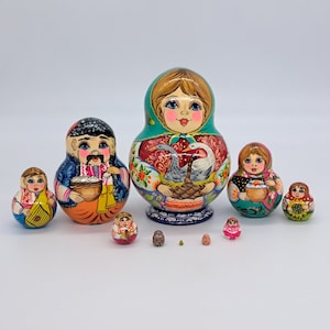 6&quot; Nesting dolls 10 in 1 Ukrainian matryoshka handmade and hand painted in Ukraine Wooden toy, home decor For collection Signed
