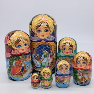 8&quot; Nesting dolls 7 in 1 matryoshka  fairytale Wooden toy Made in Ukraine