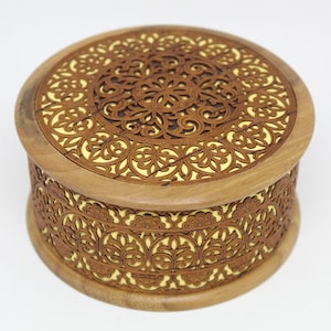 Round Walnut jewelry box combined with birch bark Hand made #2