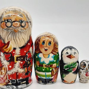 Christmas nesting dolls Santa Claus 4&quot; tall, 5 in 1 Set Wooden toy Holiday decor Russian doll Made in Ukraine