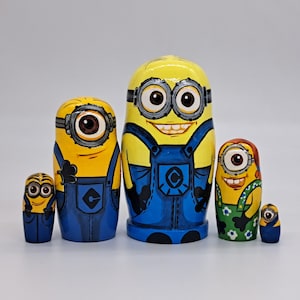 4" Nesting dolls Cartoon hero Matryoshka 5 in 1 Handmade and painted in Ukraine Wooden toy Good for kids gifts