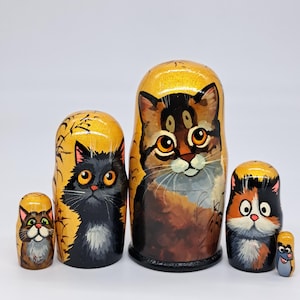 5 &quot;Nesting dolls Katzenfreunde 5 in 1 Matroschka Handgemachte und bemalte russische Puppe Holzspielzeug für Kinder Geschenke und Sammlung oder Wohnkultur
