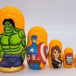 Superhero Nesting Doll: Hand-Painted Matryoshka Doll, 5 in 1 Wooden Toy