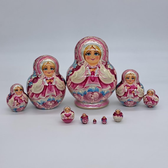 Matrioska 10 in da pollici, fatta a mano, giocattolo di legno