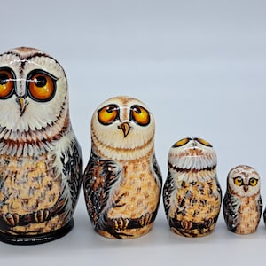 4" Owl nesting dolls Bird matryoshka 5 in 1 Made in Ukraine Wooden toy Stacking dolls Good for kids gift Home decor For owl collectors