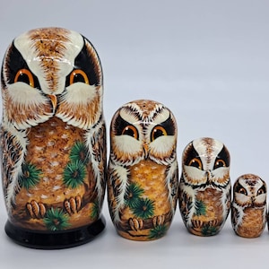 5 Pcs Cartoon Owl Pattern Wooden Russian Nesting Dolls Colorful Animal Matryoshka Dolls Wooden For Home Decoration Kids Stacking Dolls Toy Birthday