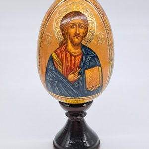 Icon Wooden figurine Egg shape Handmade and painted in Ukraine in 2019 Good for collection or gift Home decor
