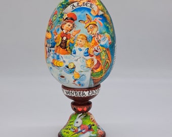 Alice in Wonderland Wooden figurine Egg shape Handmade and painted in Ukraine in 2024 for collection or gift Home decor