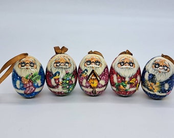 Santas Weihnachtsbaumschmuck und Dekorationen Holzeier 5 Stück Set Handgemacht und von Hand bemalt in der Ukraine Urlaub Spielzeug Wohnkultur