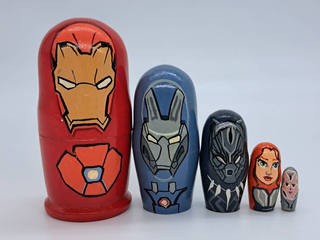 4 Superhero Nesting Dolls Movie Comics Hero Matryoshka 5 in 1 Handmade