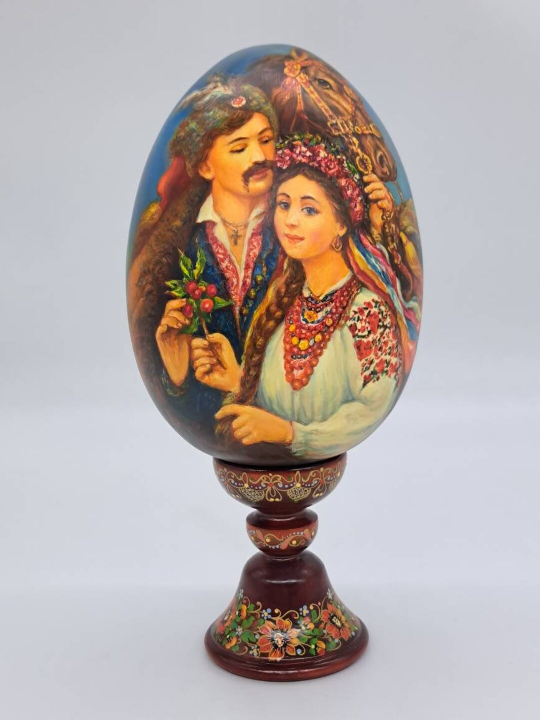 Wooden Egg 10" Handmade and Hand Painted in Ukraine 2022 "story of Love ...