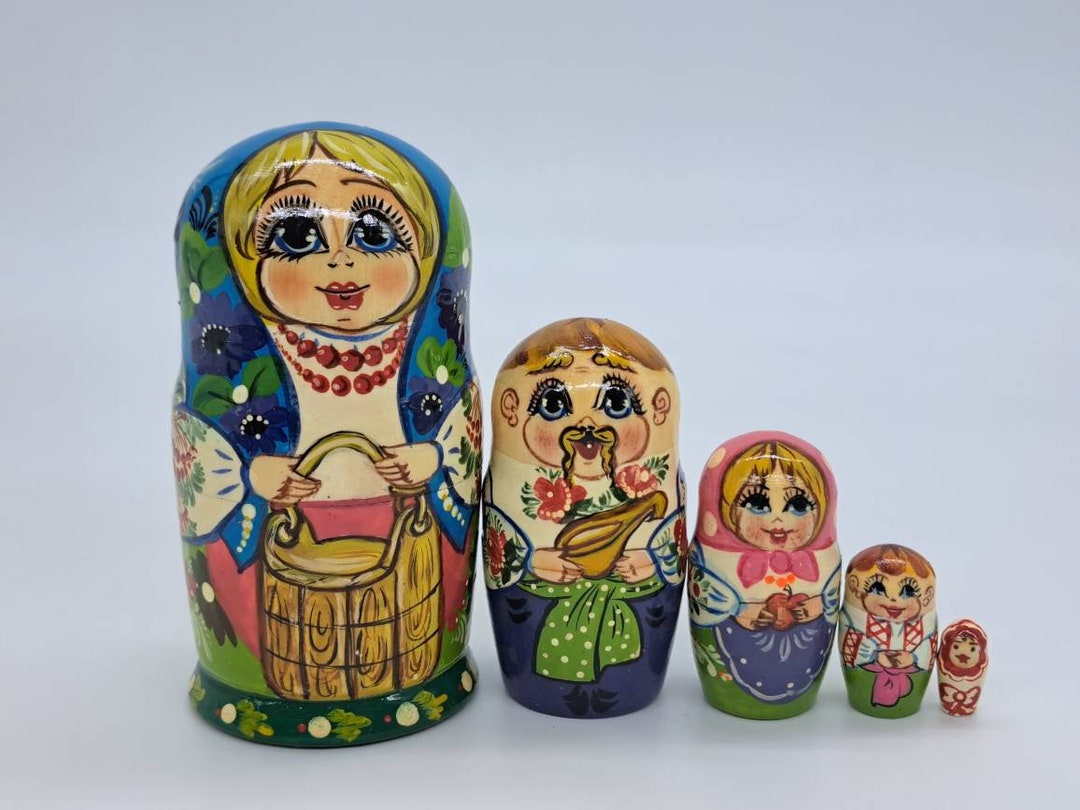 4 Nesting Dolls 5 in 1 Ukrainian Family Matryoshka Handmade in Ukraine Stacking Dolls Set 1 Etsy