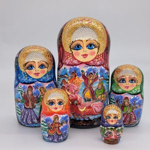 7&quot; Nesting dolls matryoshka 5 in 1 Red Russian doll Stacking dolls Handmade in Ukraine Wooden toy Home decor