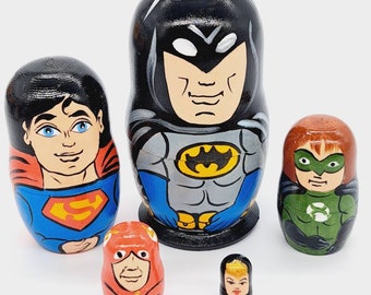 Cartoon movie superhero Nesting dolls 4" tall Matryoshka 5 in 1 Wooden toy Russian doll Handmade and hand painted in Ukraine in 2022