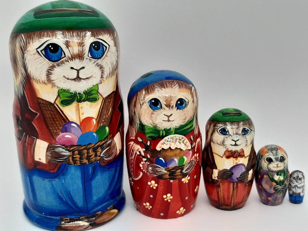 Nesting Doll Easter Bunny and Family Matryoshka 5 Pieces Etsy