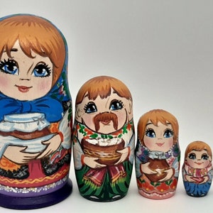Art Nesting dolls matryoshka &quot;Ukrainian family&quot; handmade 4&quot; tall 5 in 1 Wooden toy Stacking dolls Made in Ukraine 2022