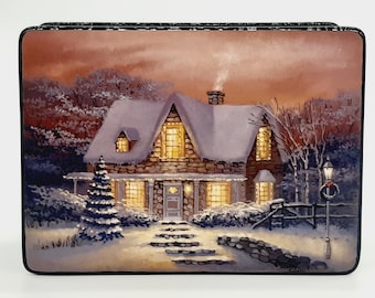 Ukrainian lacquer miniature box “Christmas time in town” Hand made in Ukraine