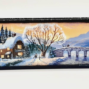 Ukrainian lacquer miniature box “Christmas days in town” Hand made in Ukraine