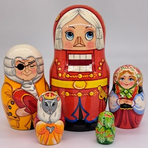 7&quot; Nutcracker nesting dolls matryoshka Hand painted 5 in 1 Artwork Wooden toy Home decor Russian doll Stacking dolls
