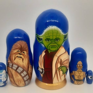 Hand Painted Star Wars Nesting Doll: 5-in-1 Wooden Matryoshka Set