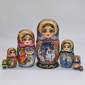 8&quot; Nesting dolls 7 in 1 matryoshka  fairytale Wooden toy Made in Ukraine