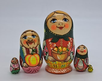 AUTHENTIQUE MATRIOCHKA 6 POUPÉES RUSSE PEINTE ART POPULAIRE RUSSIE USSR CCCP